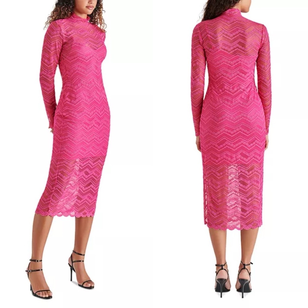 NWT STEVE MADDEN Vivienne Lace Midi Pink Dress Sz XS - Picture 1 of 10